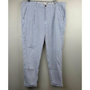 Murano Lucas Carrot Fit Mens 38x30 Blue White Striped Cuffed Tapered Pants